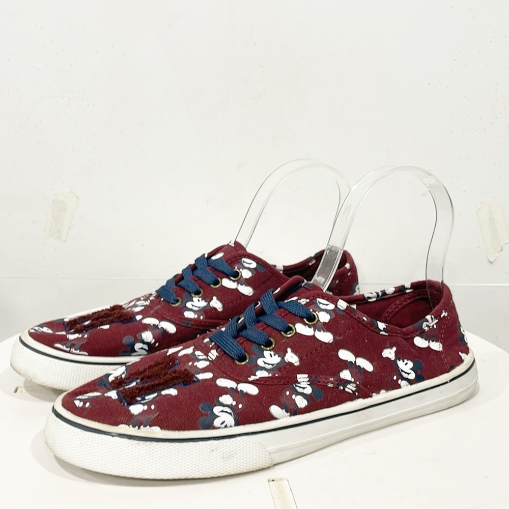 Disney Womens Sz 8Mickey Mouse Print‎ Classic Sneakers Shoes Embroidered Lace Up